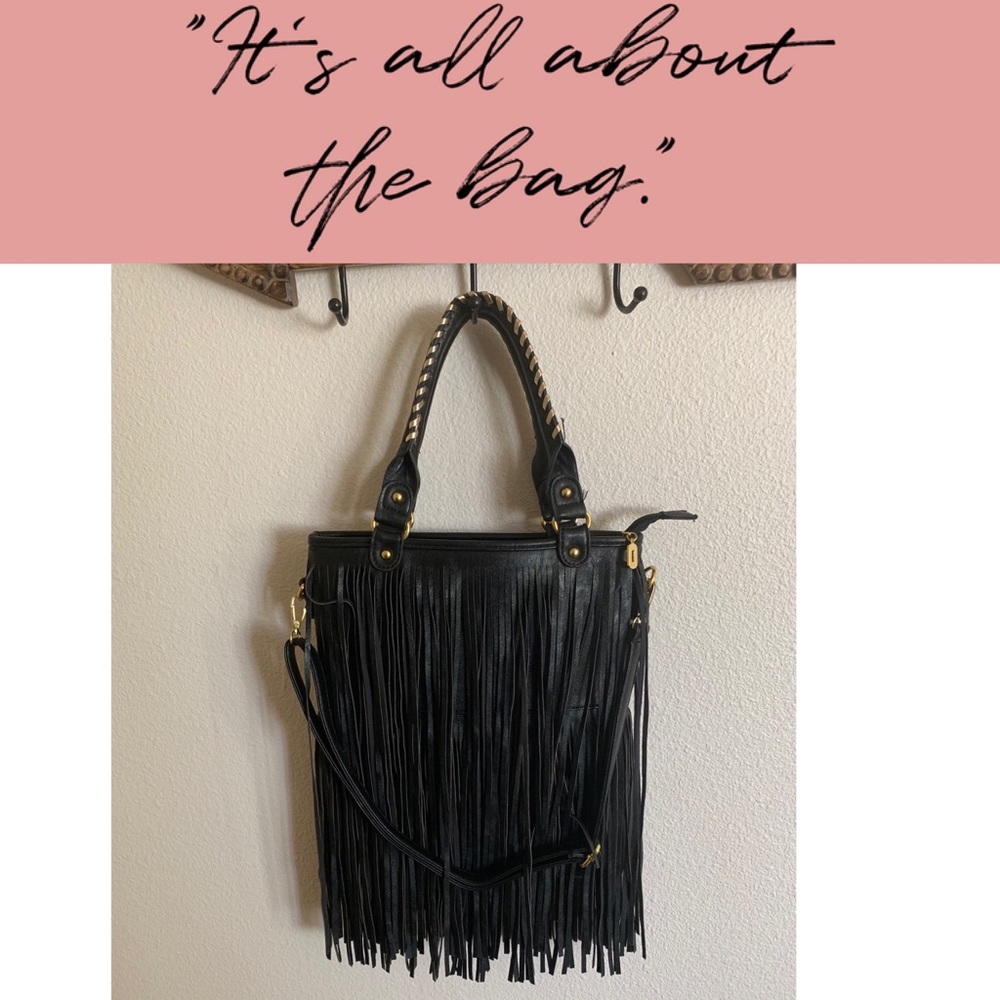 NuG black fringe handbag